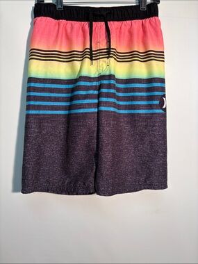 Hurley Youth Black Multi-Color Stripe Board Shorts